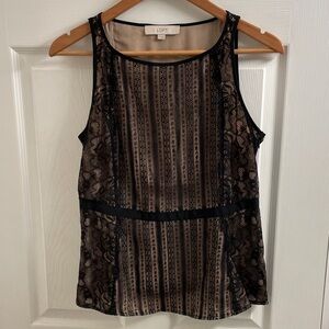 LOFT Women’s Black Lace Sexy Sleeveless Blouse with Nude Lining Size 4